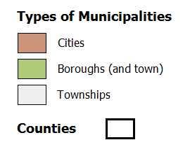 map legend showing types of municipalities