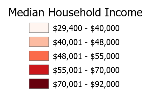 legend for map of median household income