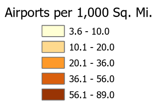 Airports per 1000 square miles